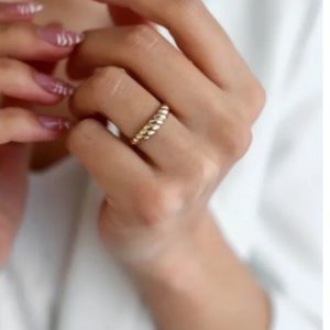 Croissant Dome 14k Solid Gold Ring Gold Twist Ring • 7